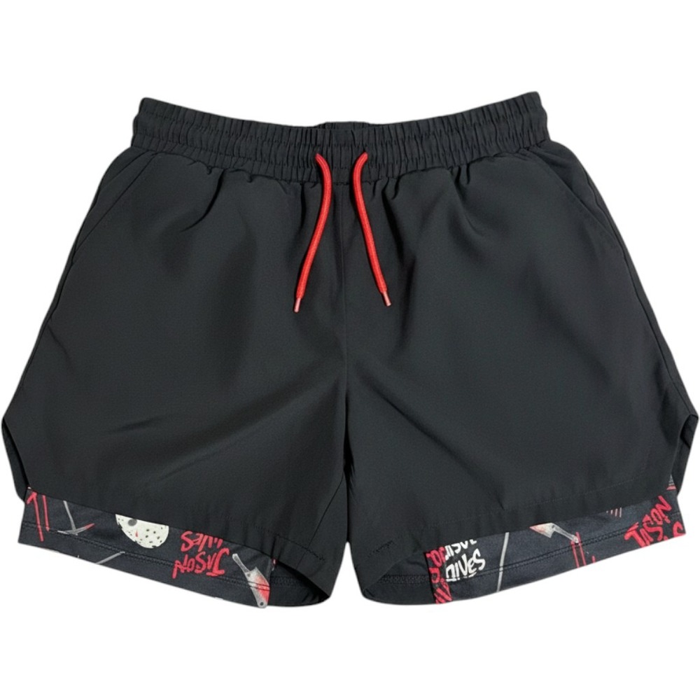 Friday the 13th Running Shorts Men S Black Jason Lives Horror 2-in-1